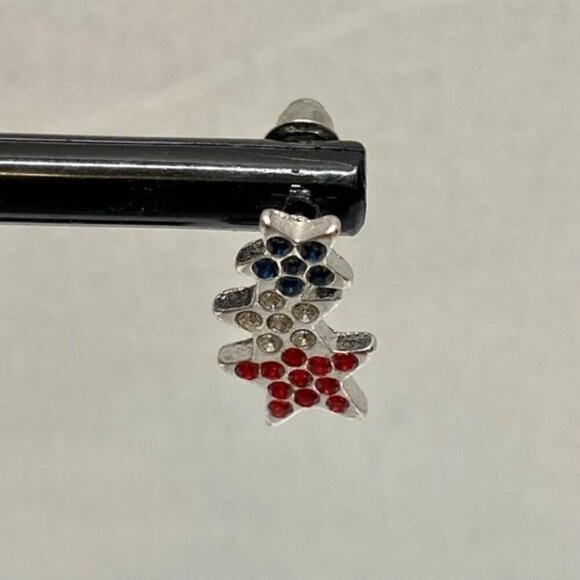 Patriotic Earrings Red White Blue Bold Rhinestone July 4th Star Earring Pair New - Picture 3 of 7